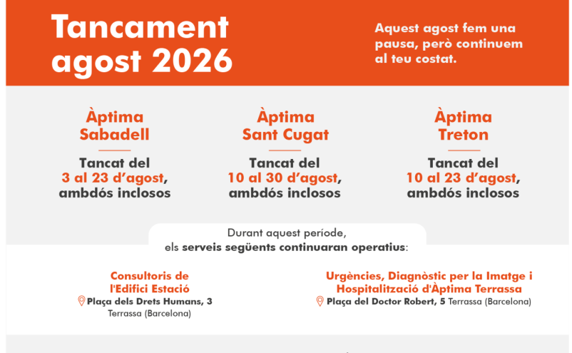 Nous horaris d'estiu dels centres d'Àptima 