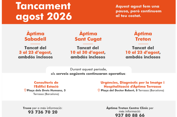Nous horaris d'estiu dels centres d'Àptima 